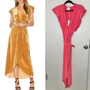 NWT MISA Los Angeles Carolina Braided Wrap Maxi Dress in Coral